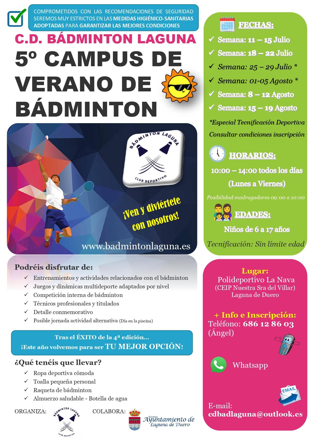 Cartel 5 campus de verano c d badminton laguna